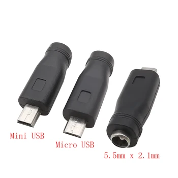1/2/5шт 5,5 x 2,1 мм захранване dc Преобразувател с клъстер конектор на жак адаптер Micro USB/Mini USB