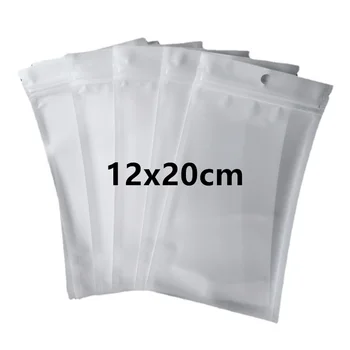 100шт, 12 см. * 20 см, бяла прозрачна самоуплотняющаяся чанта с цип, търговия на дребно опаковка с отвор за окачване