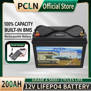 12V LiFePO4 Батериите 200Ah Вграден BMS Литиево-Железен Фосфат Клетки 5000 Цикъла За Кемперов RV Golf Cart Слънчевия Свод + Зарядно Устройство