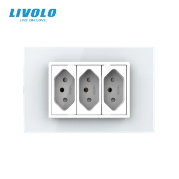 Livolo Brazilia Standard, 3-Пинов Конектор Тип N 10A/20A, Стенни Гнездо с 3-контактни дупки, Стъклен Панел, 110-250, Стенни панела