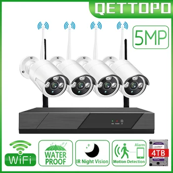 Qettopo 5MP 8CH Безжична Система за видео наблюдение 1920P Външна Водоустойчив Wifi IP Камера за Сигурност Аудиозапис P2P Комплект за Видеонаблюдение