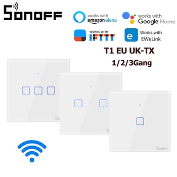 SONOFF Т1 на ЕС/обединено Кралство монтиран на стената lcd Сензорен Прекъсвач Светлина Панел Стъклен Екран 1/2/3 Банда Wifi Touch/APP/RF 433 Mhz Дистанционно Управление Умен Дом Алекса