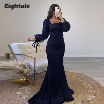 Вечерна рокля Eightale Тъмно синьо на цвят, с пищни ръкави, сатенени рокли на Русалка, за абитуриентски бал, Абитуриентски рокли за жени 2023