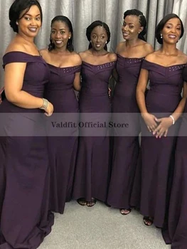 Дълги Тъмно-лилави рокли на шаферките в стил Русалка 2023, облечи шаферките за жени, елегантна рокля за сватбени партита