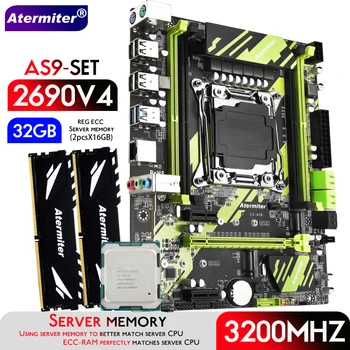 Комплект дънната платка Atermiter X99 AS9 с процесор Xeon E5 2690 V4 CPU LGA2011-3 DDR4 32 GB (2X16 GB) памет, 3200 Mhz ECC REG