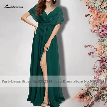 Лакшмигаун, зелено шифоновое дълга рокля за майки с къси ръкави, 2023, Елегантни булчински рокли с мъниста, Vestido boda invitada един