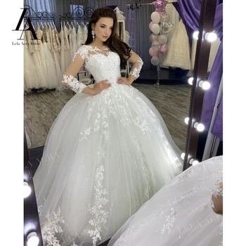 Модерни Сватбени рокли с мъниста, винтажное бална рокля дантела с дълъг ръкав на сватбена рокля на принцеса LelaAcra LI06, индивидуално Vestido De Новия
