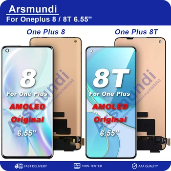 Оригинален AMOLED, за OnePlus 8 8T LCD сензорен дисплей, дигитайзер, резервни части за One plus 8 lcd 6,55 