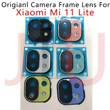 Оригиналната стъклен капак на обектива на задната камера с притежателя на рамка със стикер, резервни части за Xiaomi Mi 11 Lite