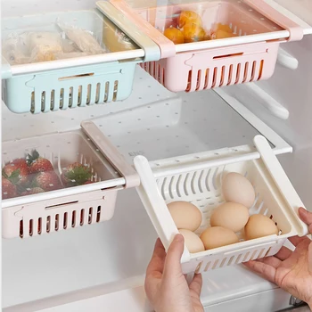 Преграда за хладилник, Кухненски висящ органайзер, Здрав багажник за съхранение на Яйца, Плодове, Зеленчуци, плъзгащо се чекмедже за пресни Продукти, срока за хладилника