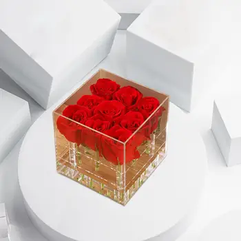 Прозрачна акрилна ваза за цветя, 2 нива, акрилна кутия за цветя, стойка за вода, акрилна кутия за цветя на Свети Валентин