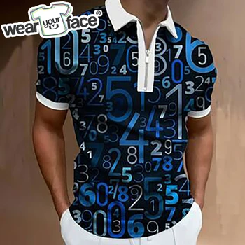 Риза с къси ръкави с Цип с 3D Принтом Големи Цифри, Лятна Спортна Градинска Дрехи, Ежедневни Мъжки Облекла В Стил Хипстер С Къс Ръкав