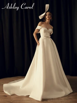 Сватбени рокли Ашли Carol с открити рамене 2022, Елегантни, Очарователни, С жакетом, с влак под формата на КРИСТАЛ параклис, сватбени Vestidos De Новия