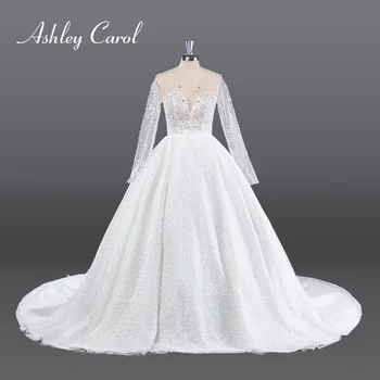 Сватбени рокли трапецовидна форма Ашли Carol за жени 2023, луксозна сватбена рокля, украшенное мъниста, илюзия Кристали, пенливи Сватбена рокля, реални снимки