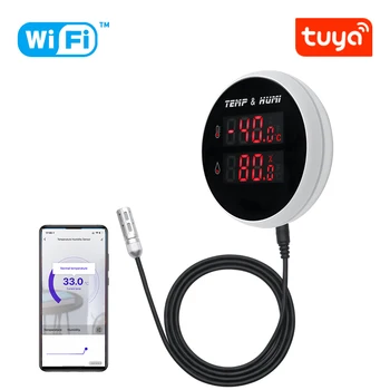 Умен влагомер-термометър на Hristo WiFi с датчик за влажност външна температура, USB зареждане или акумулаторна батерия