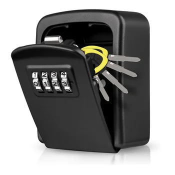 Черен метален заключване за ключове Открит Стенен държач за ключове Органайзер 4-Значная комбинация пароли Защитен Замък За Съхранение на тайно чекмедже