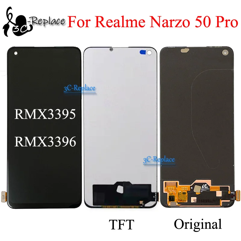 Оригинален Amoled TFT Черно 6,4 Инча За Oppo Realme Narzo 50 Pro LCD Дисплей С Сензорен Екран и Цифров Преобразувател В Събирането/С Рамка