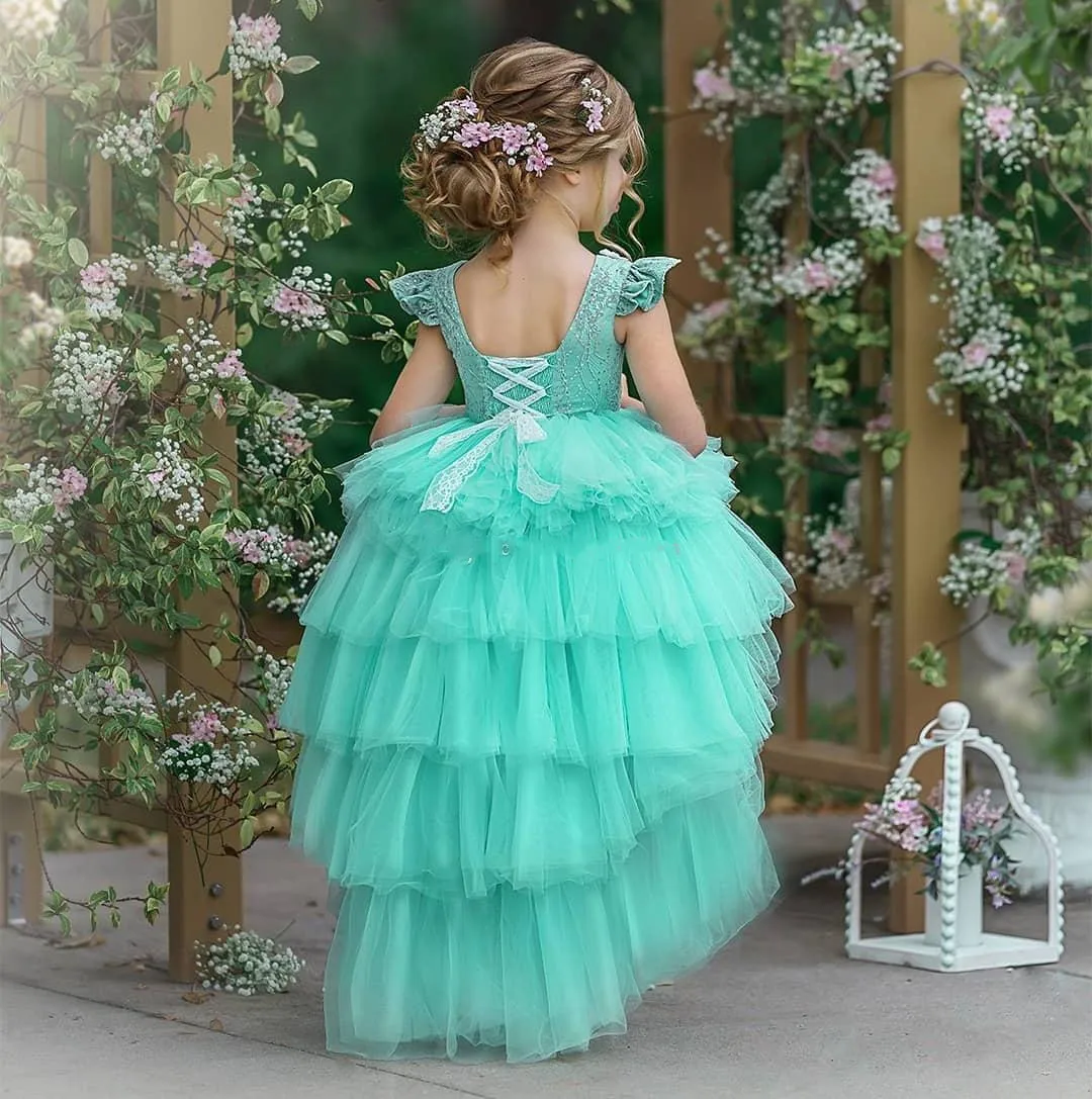 Сватбени рокли принцеса с цветя модел за момичета, рокли за рожден Ден, дантела и мъниста, пищни рокля от тюл, празнична рокля за специален повод, Причастие