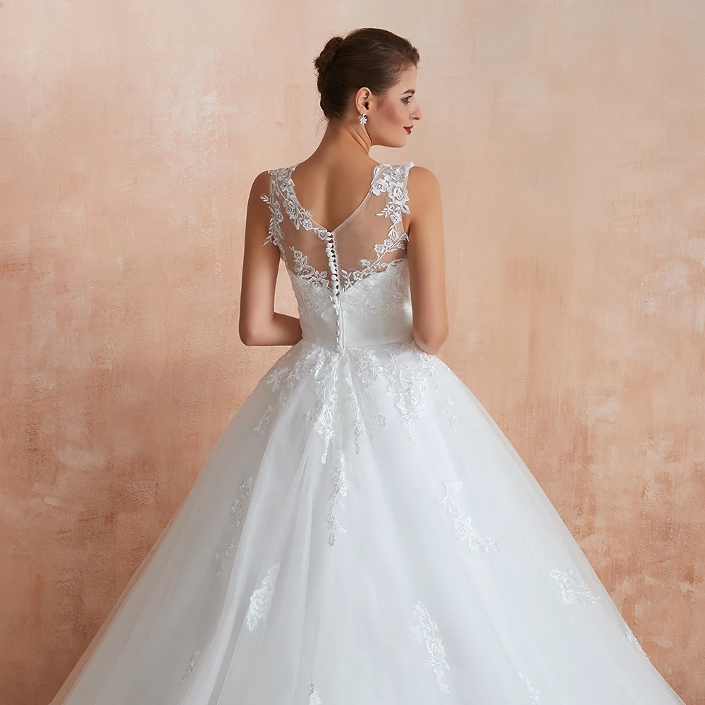 Сватбената рокля ИГРА 2019 Бални Рокли С аппликацией от дантела с Прозрачно деколте Лодка Bride Сватбени Рокли Robe de Mariee