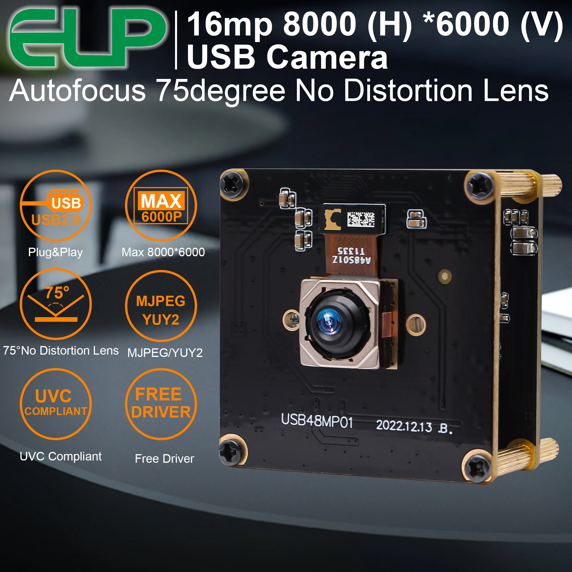 ELP Бърз Автофокус AF 48MP USB Модул камера 8000*6000 70-градусным Мини-обектив за видео-конферентна връзка, на живо, Сигурност